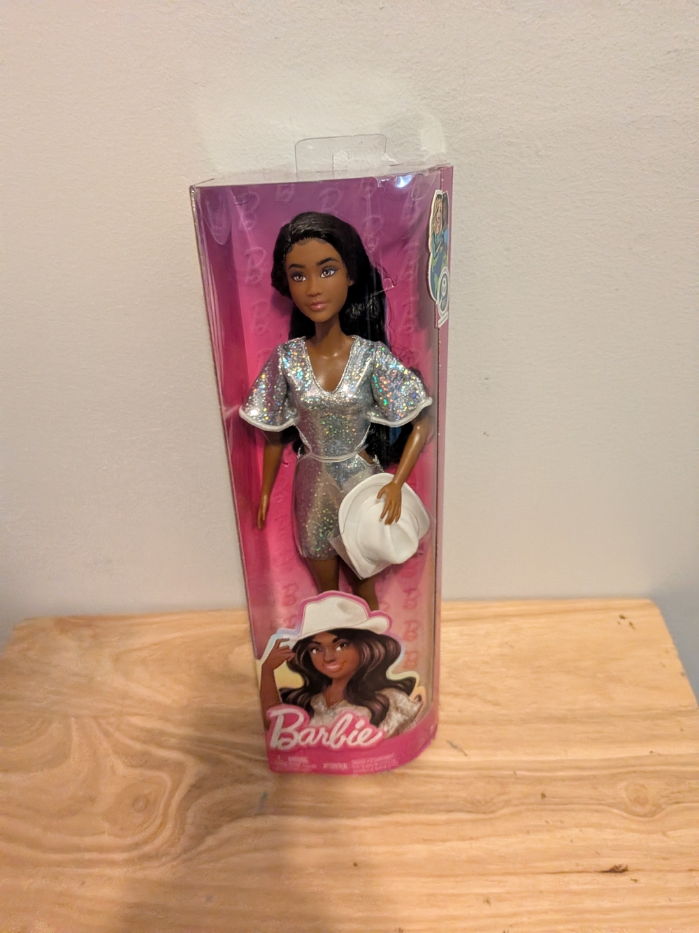 Barbie in Holographic Silver Dress with White Hat
